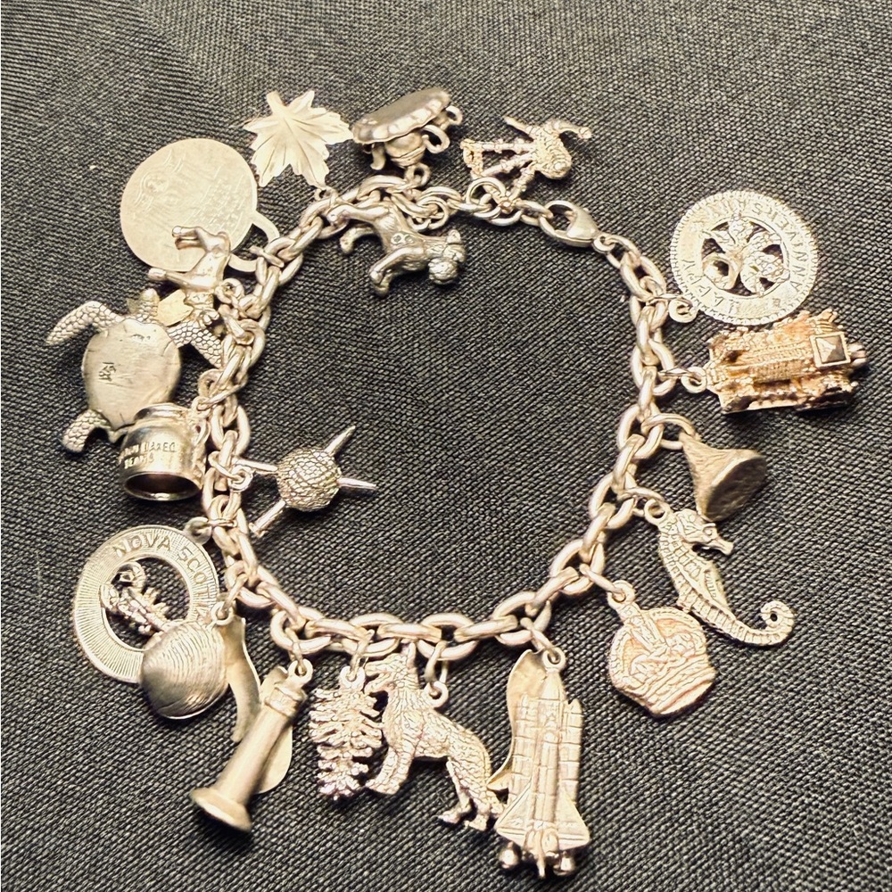 VTG Charm Bracelet Sterling 925 With 21 Charms 70 G Silver Animals Travel